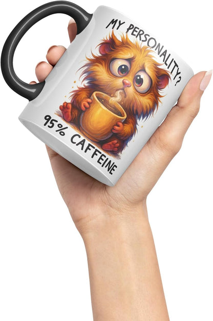 Vixar My Personality 95 Percent Caffeine Funny Cat Mug – Coloured Ceramic Mug Cup Gift, 11oz (Black)
