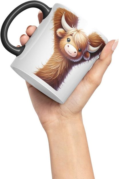 Highland Cow Alphabet Monogram Coloured Ceramic Cup Mug Letter Y Rustic Farmhouse Animal Letter Gift V2 11oz (Black)