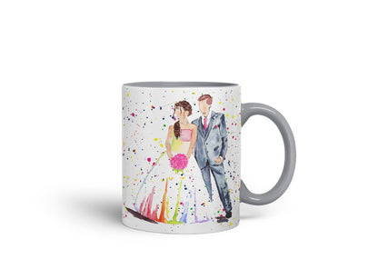 Vixar Wedding Mr and Mrs Bride and Groom Watercolour Art Coloured Mug Cup Gift Birthday Work Office Tea Coffee