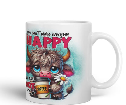 Vixar You Can’t Make Everyone Happy – You are Not Coffee Highland Cow Coloured Ceramic Mug Cup Gift for Coffee Lovers 11oz (Black)