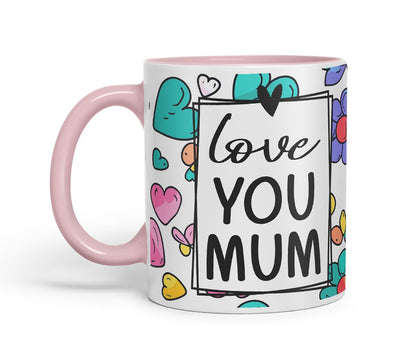 Vixar Love You Mum Colourful Flowers Mug – Coloured Ceramic Mug Cup Gift, 11oz (Black)