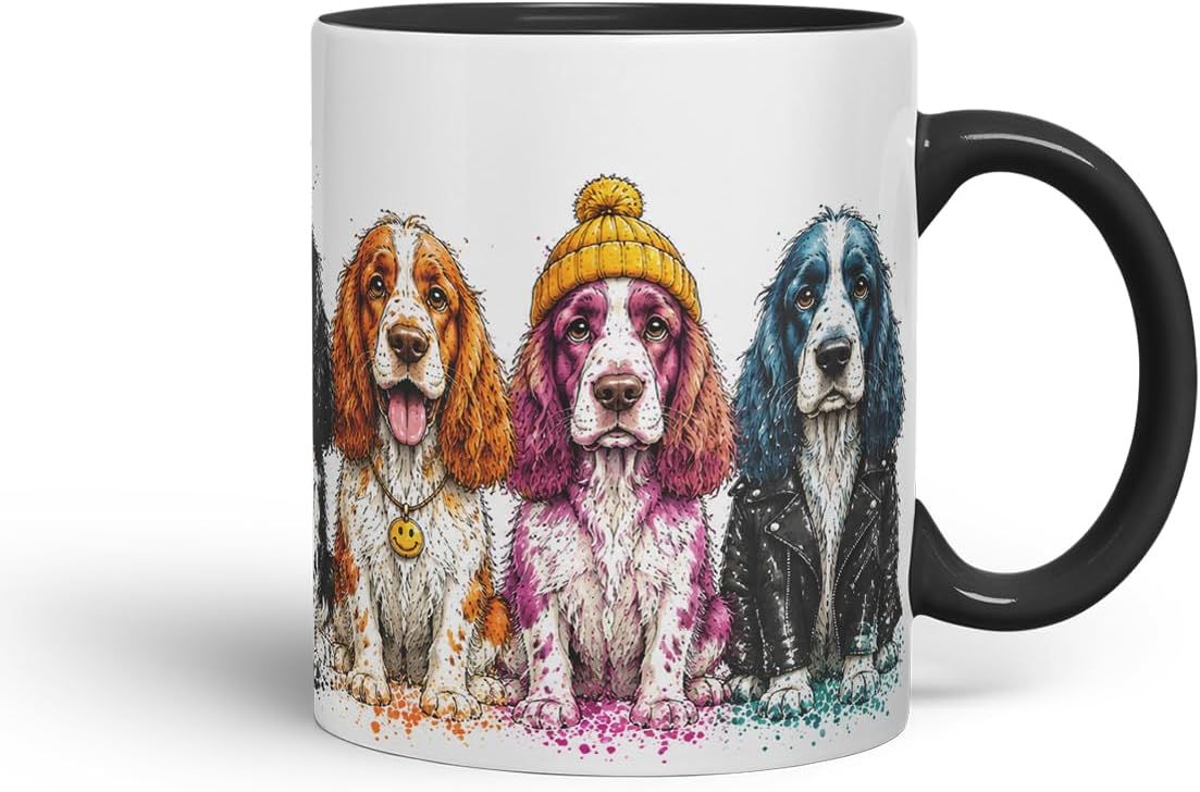 Vixar English Springer Spaniel Dog Mug – Cute Spaniel Coloured Ceramic Mug Cup Gift, 11oz (Black)
