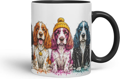 Vixar English Springer Spaniel Dog Mug – Cute Spaniel Coloured Ceramic Mug Cup Gift, 11oz (Black)