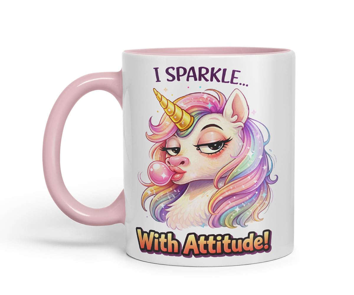 Vixar I Sparkle with Attitude Unicorn Coloured Ceramic Mug Cup Gift, 11oz (Black)