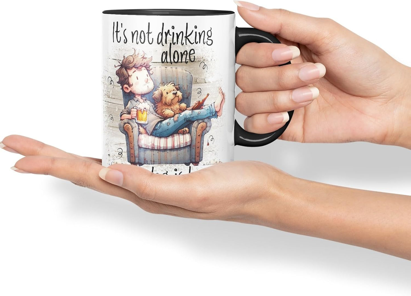 Vixar It’s Not Drinking Alone If The Dog is Home Funny Beer & Dog Coloured Mug Cup 11oz (Black)