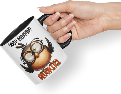 Vixar Good Morning Cluckers Coloured Ceramic Mug Cup 11oz Funny Sarcastic Gift (Black)