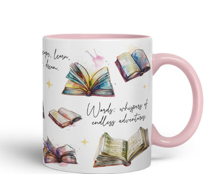 Vixar Books: Fuel for Soul’s Flight/Library: Gateway to Boundless Imagination Coloured Ceramic Mug Cup Gift, 11oz (Black)