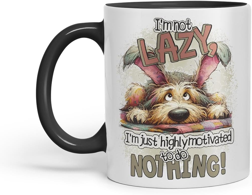 Vixar I'm Not Lazy I'm Just Highly Motivated to Do Nothing Funny Dog Dogs – Coloured Ceramic Mug Cup Gift, 11oz (Black)
