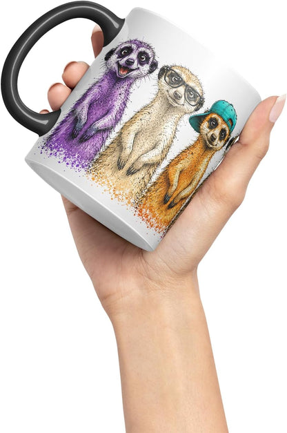 Meerkat Mug – Cute Meerkat Coloured Ceramic Mug Cup Gift, 11oz (Black)