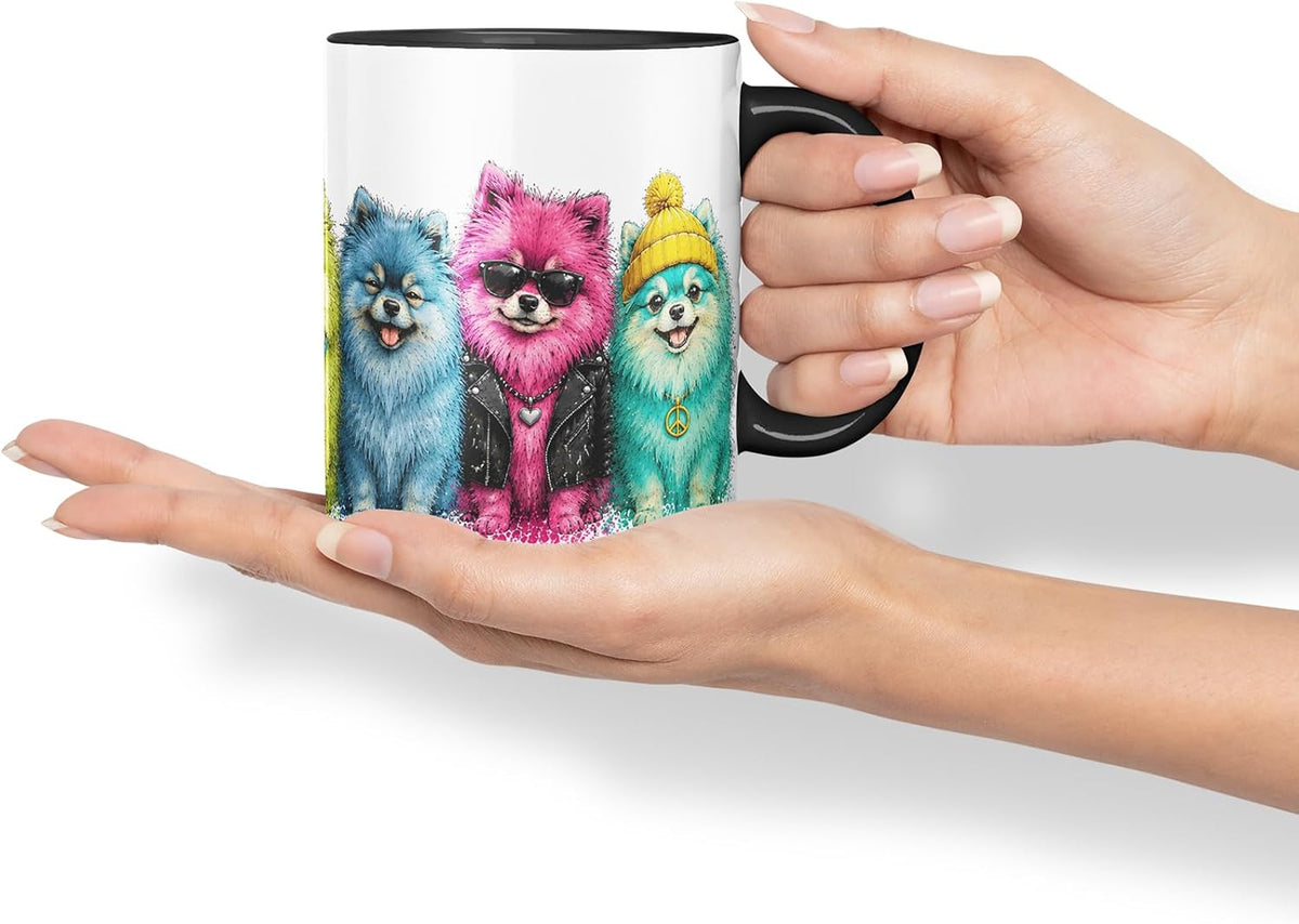 Vixar Pomeranian Dog Mug – Cute Pomeranian Dog Coloured Ceramic Mug Cup Gift, 11oz (Black)