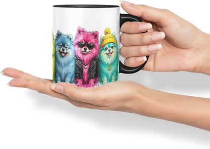 Vixar Pomeranian Dog Mug – Cute Pomeranian Dog Coloured Ceramic Mug Cup Gift, 11oz (Black)