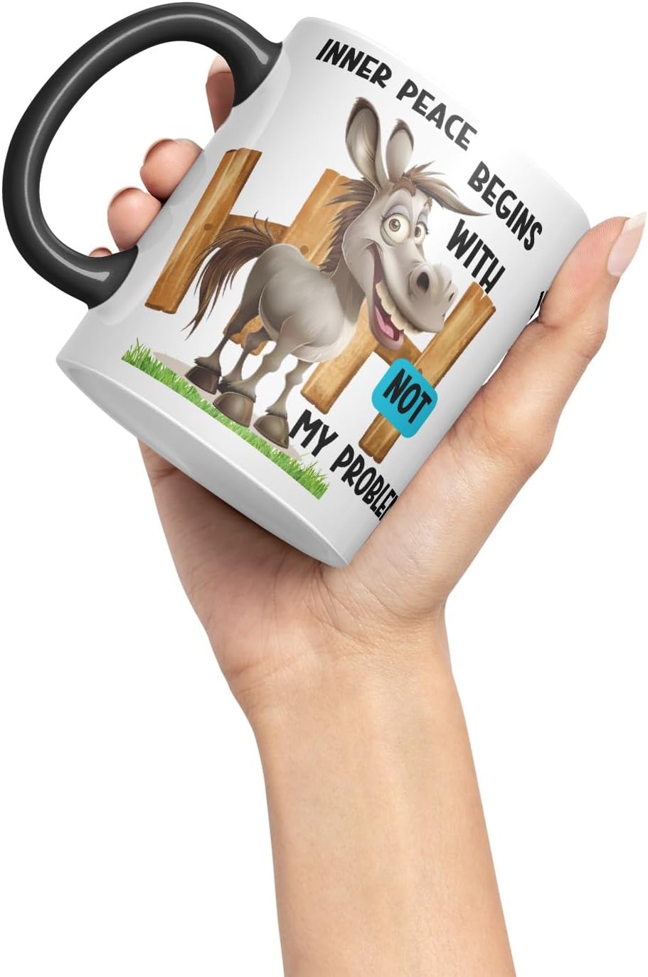 Vixar Inner Peace Begins with Not My Problem Sarcastic Donkey Coloured Ceramic Mug Cup Gift 11oz (Black)
