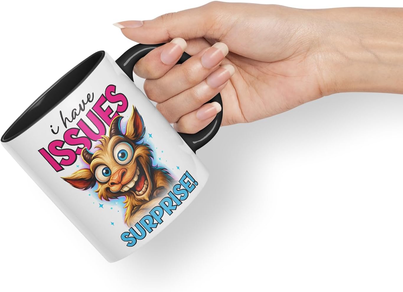 Vixar I Have Issues Surprise Funny Goat Mug – Coloured Ceramic Mug Cup Gift, 11oz (Black)