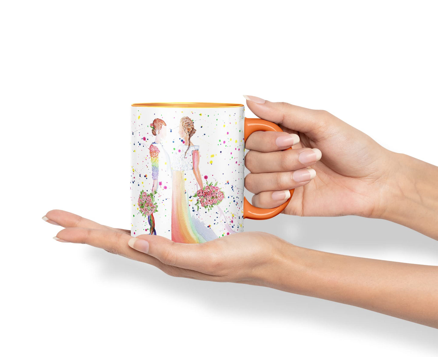 Vixar Wedding Mrs and Mrs Pride Lesbian Gay Watercolour Art Coloured Mug Cup Gift Birthday Work Office Tea Coffee