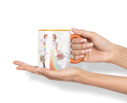 Vixar Wedding Mrs and Mrs Pride Lesbian Gay Watercolour Art Coloured Mug Cup Gift Birthday Work Office Tea Coffee