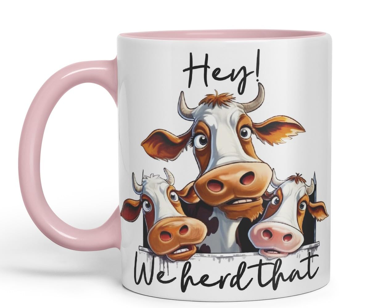 Vixar Hey! We Herd That Cow Joke Coloured Ceramic Mug Cup Gift, 11oz (Black)