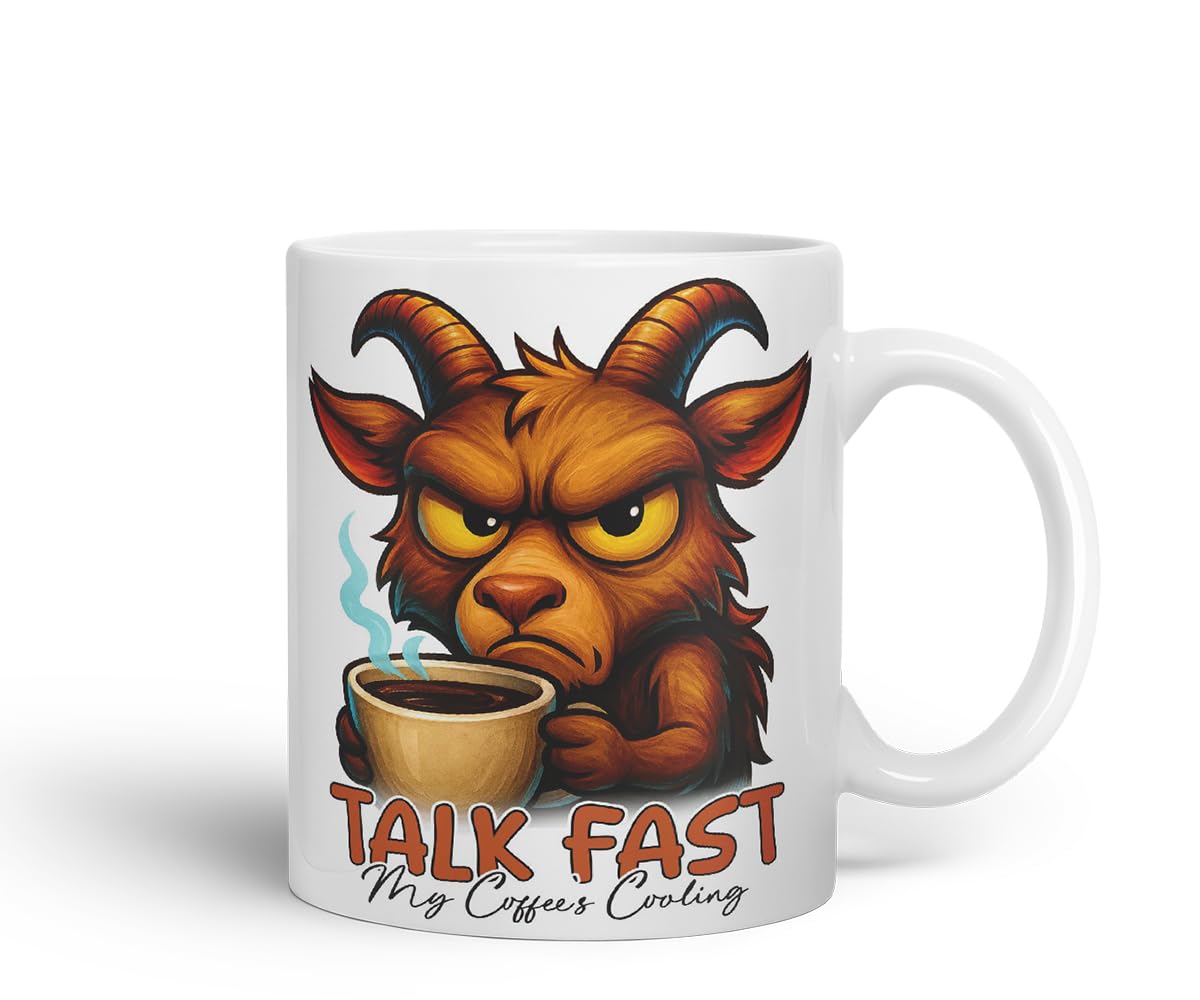Vixar Talk Fast My Coffee's Cooling Funny Goat Coffee Mug – Coloured Ceramic Mug Cup Gift, 11oz (Black)