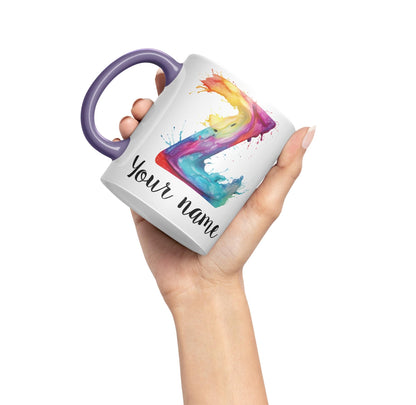 Personalised Letter Z mug, Alphabet cusomized custom Letter Z Monogram watercolour Ceramic Coloured Mug Cup for Tea Coffee Hot brew 330ml 11Oz Gift