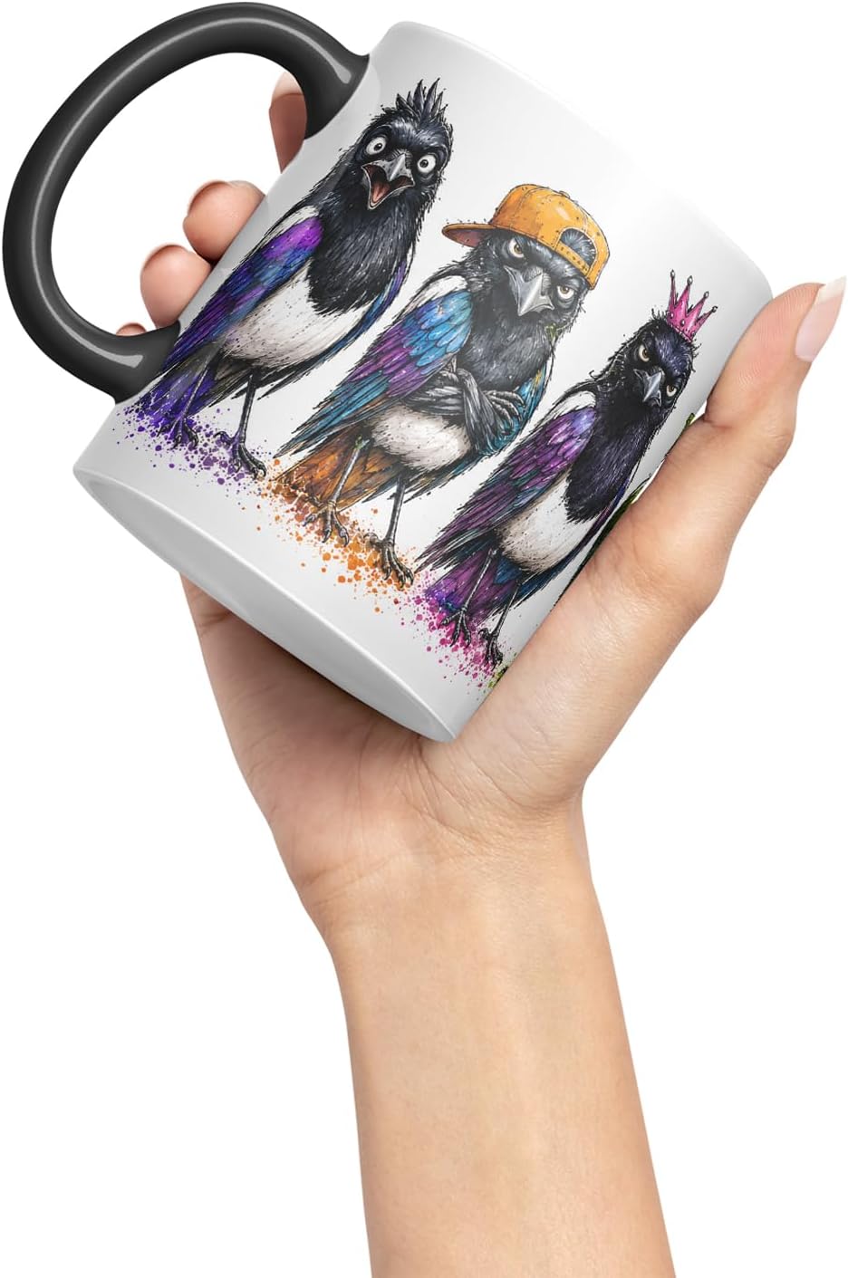 Vixar Magpie Bird Mug – Cute Magpie Bird Coloured Ceramic Mug Cup Gift, 11oz (Black)