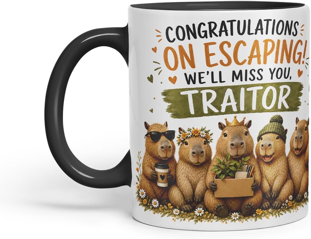 Vixar Congratulations on Escaping! We'll Miss You, Traitor Mug – Funny Coworker Leaving Colleague Goodbye Gift, 11oz (Black)