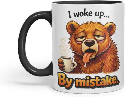 Vixar I Woke Up By Mistake Bear Coloured Ceramic Mug Cup Gift, 11oz (Black)