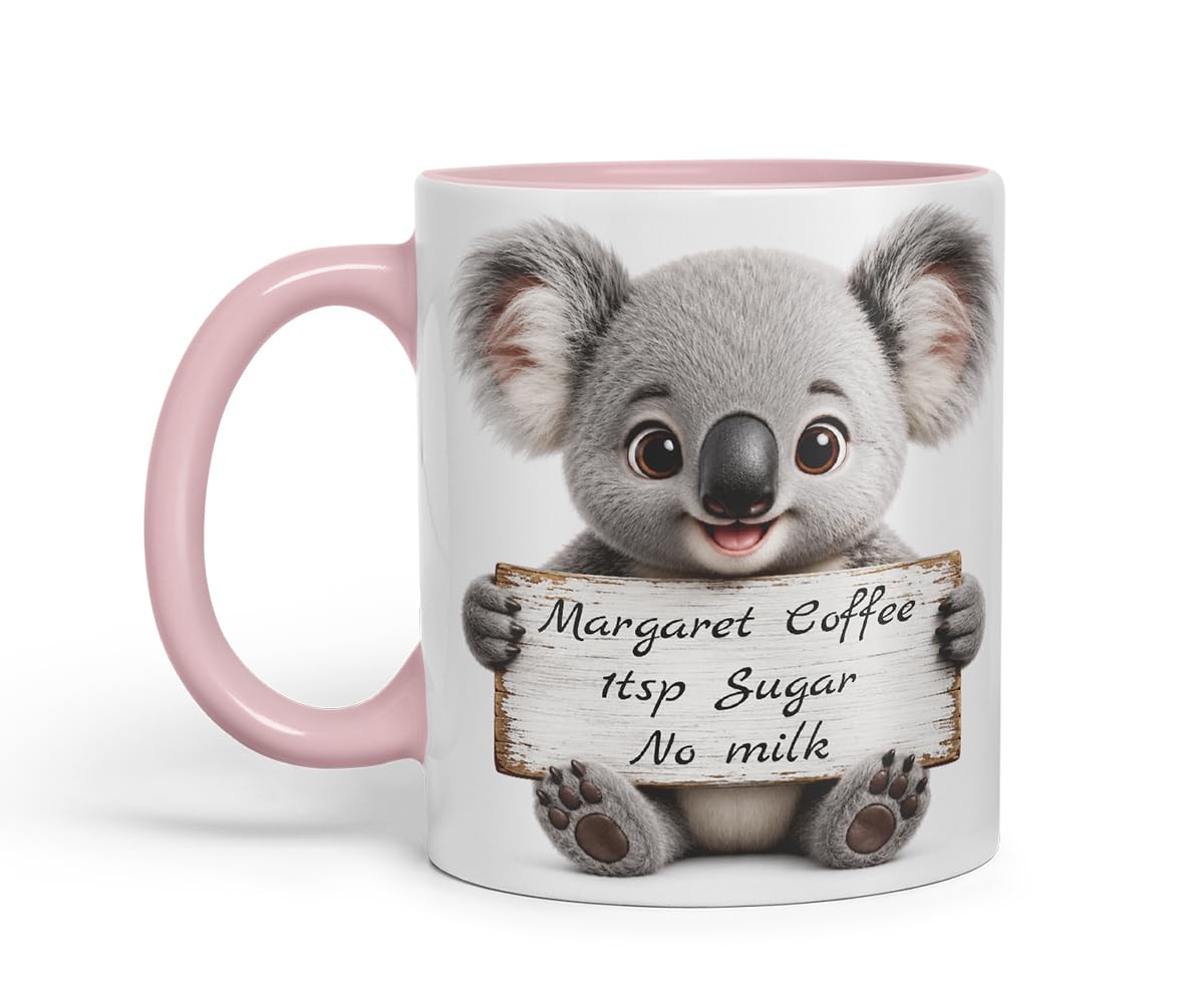 Vixar Personalised Koala Mug with Name or Custom Message – Cute Animal Coloured Ceramic Mug Cup Gift, 11oz (Black)