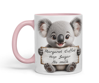 Vixar Personalised Koala Mug with Name or Custom Message – Cute Animal Coloured Ceramic Mug Cup Gift, 11oz (Black)