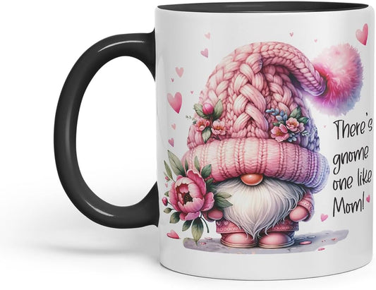 Vixar There's Gnome One Like Mom Cute Floral Gnome Mother Mum Mug – Coloured Ceramic Mug Cup Gift, 11oz (Black)