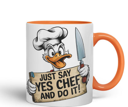 Vixar Just Say Yes Chef and Do It! – Coloured Ceramic Mug Cup Gift, 11oz (Black)
