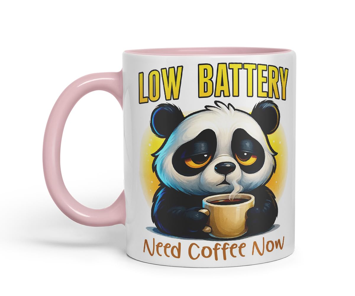 Vixar Low Battery Need Coffee Now Funny Panda Mug – Coloured Ceramic Mug Cup Gift, 11oz (Black)