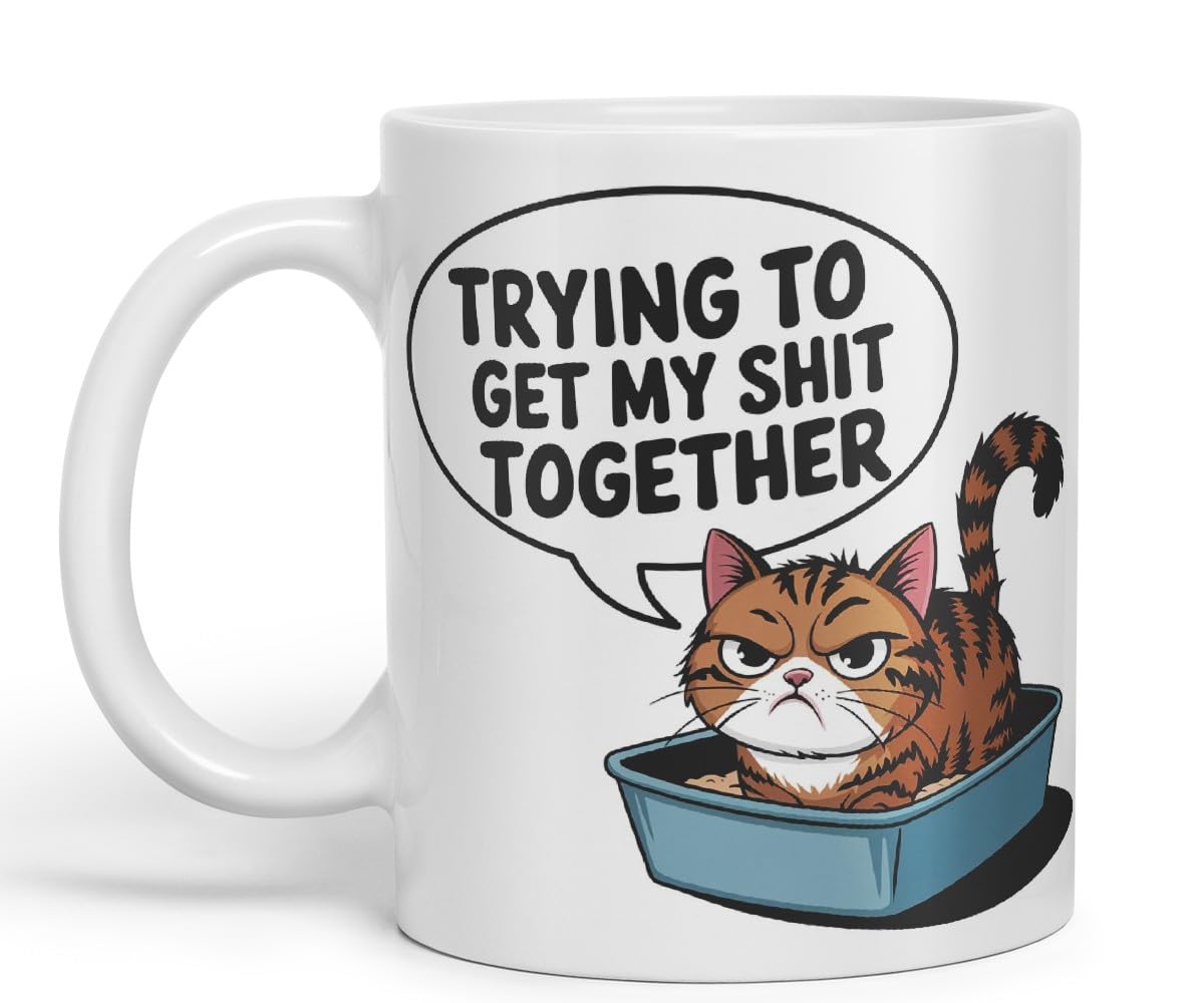 Vixar Trying to Get My Shit Together – Coloured Ceramic Mug Cup Gift, 11oz (Black)