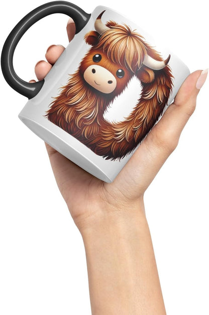 Highland Cow Alphabet Monogram Coloured Ceramic Cup Mug Letter D Rustic Farmhouse Animal Letter Gift V2 11oz (Black)