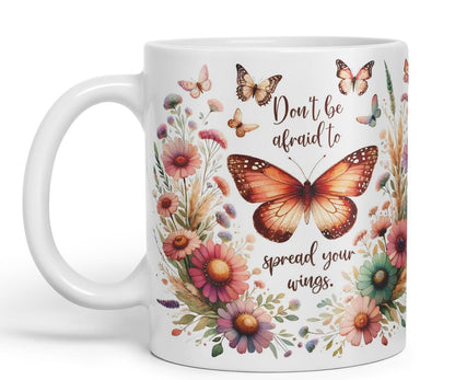 Vixar Don’t Be Afraid to Spread Your Wings Butterfly Coloured Mug Cup Floral Nature Inspirational Gift 11oz (Black)