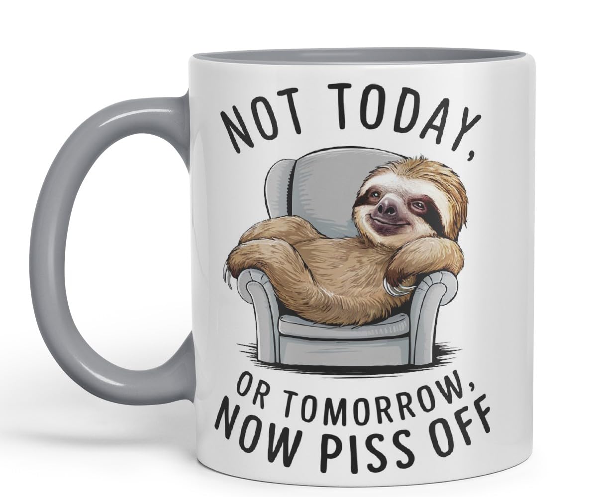 Vixar Not Today, Or Tomorrow, Now P** Sarcastic Sloth Coloured Ceramic Mug Cup Gift, 11oz (Black)