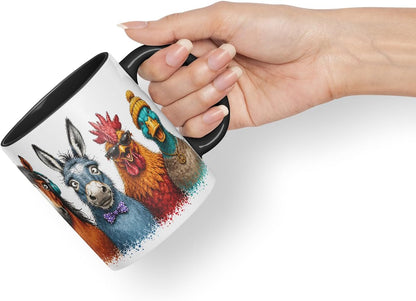 Vixar Funny Farm Animals Mug – Cute Farm Animal Coloured Ceramic Mug Cup Gift, 11oz (Black)