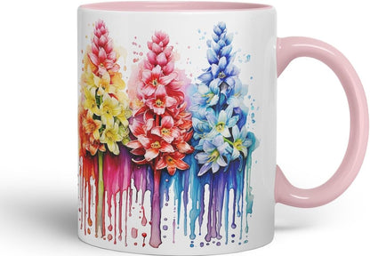 Vixar Hyacinth Perfumed Bloom Mug Coloured Ceramic Mug Cup Gift, 11oz (Pink)
