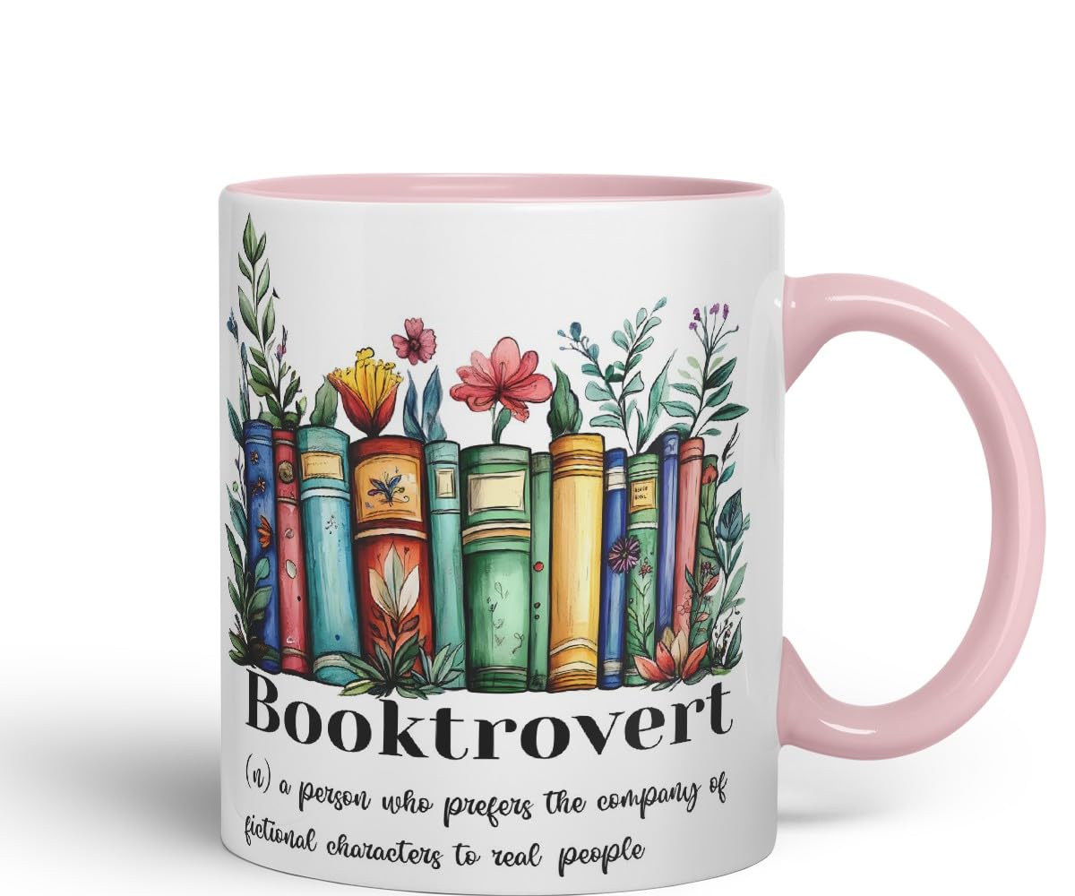 Vixar Booktrovert – a Person who Prefers The Company of Fictional Characters to Real People Coloured Ceramic Mug Cup Gift, 11oz (Black)