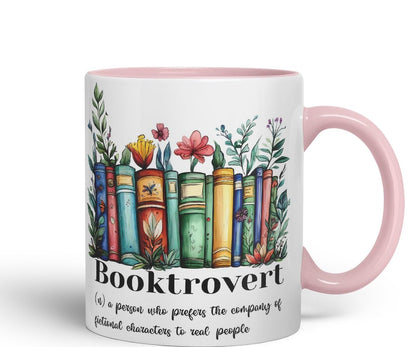 Vixar Booktrovert – a Person who Prefers The Company of Fictional Characters to Real People Coloured Ceramic Mug Cup Gift, 11oz (Black)