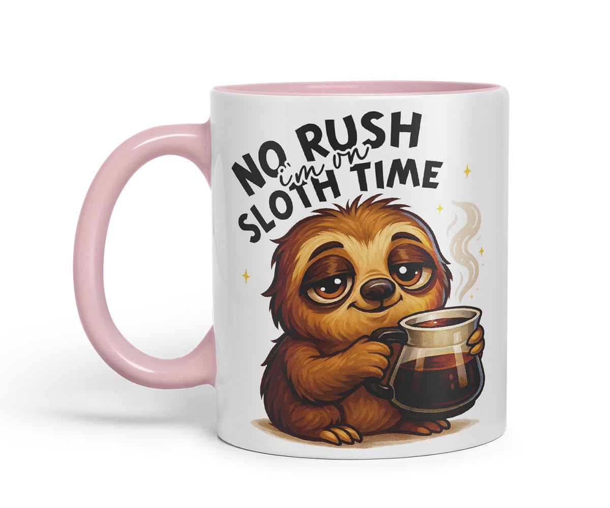 Vixar No Rush I'm On Sloth Time Funny Sloth Coffee Mug – Coloured Ceramic Mug Cup Gift, 11oz (Black)
