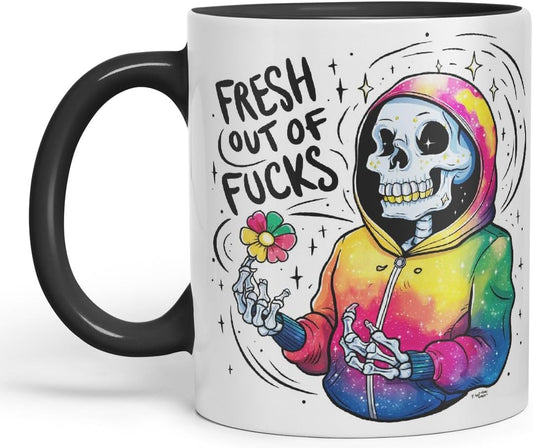Vixar Fresh Out of Fs (Skeleton Hoodie) – Coloured Ceramic Mug Cup Gift, 11oz (Black)