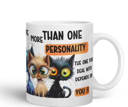 Vixar More Than One Personality Sarcastic Sarcastic Cats Coloured Ceramic Mug Cup Gift 11oz (Black)