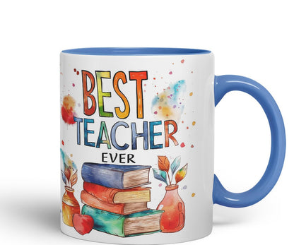 Vixar Best Teacher Mug Thank You, End of School Gift Ceramic Coloured Mug Cup for Tea Coffee Hot Brew 330ml 11Oz Gift Bta2