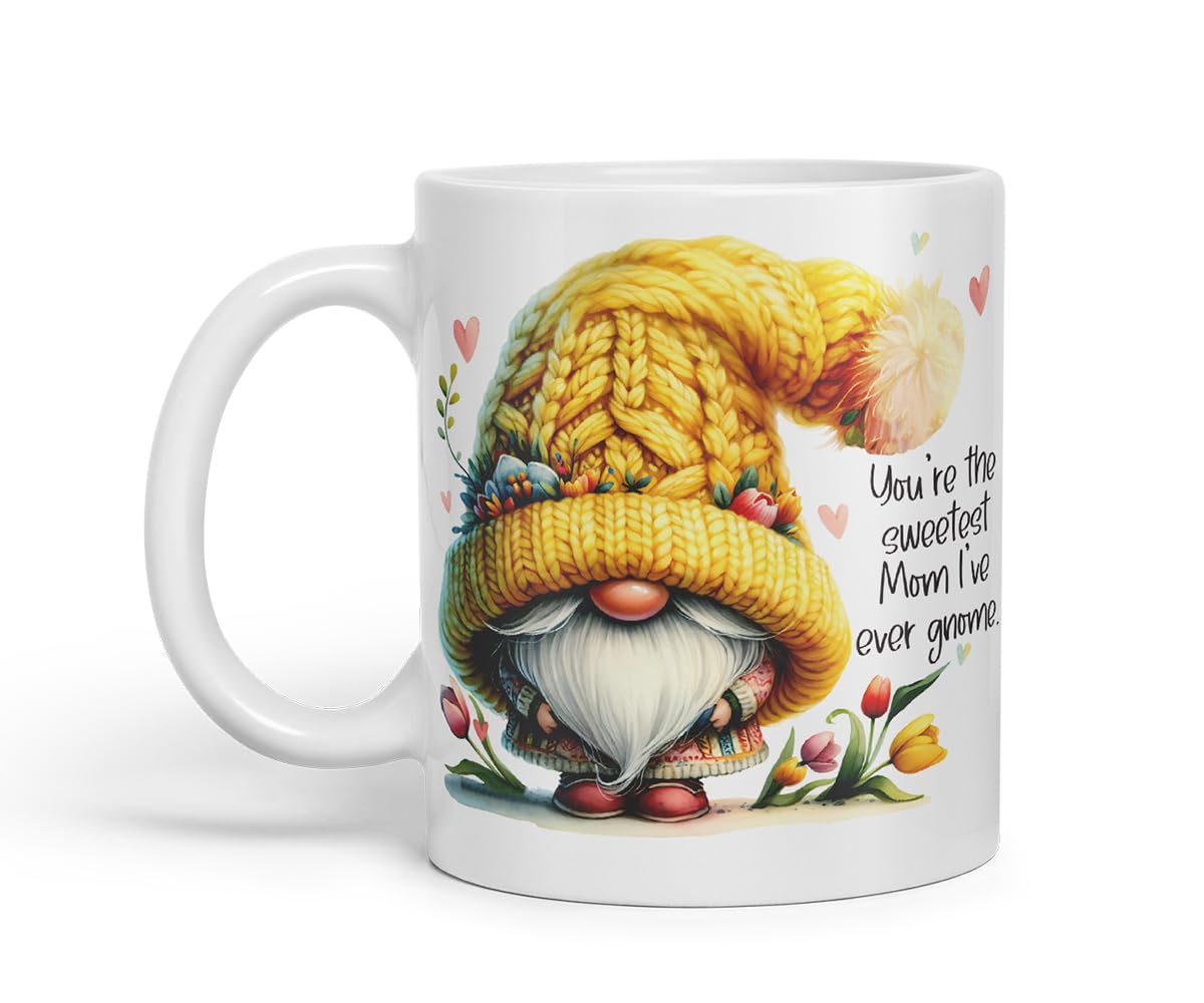 Vixar You're the Sweetest Mom I've Ever Gnome Cute Gnome Mother Mum Mug – Coloured Ceramic Mug Cup Gift, 11oz (Black)