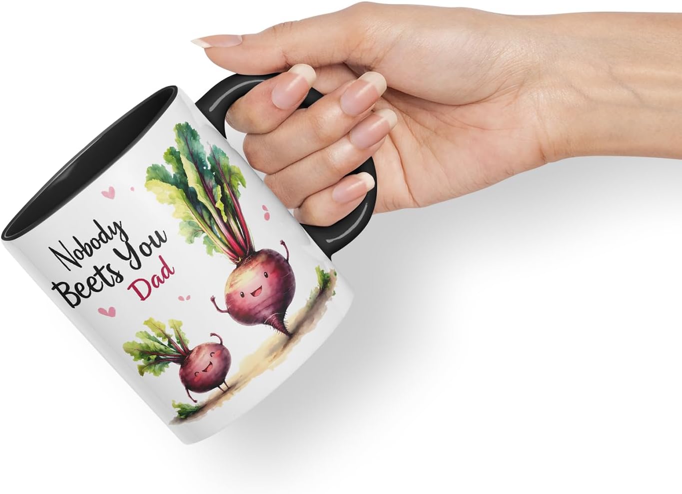 Vixar Nobody Beets You Dad Design – Funny Beetroot Father's Day Mug, Coloured Mug Cup Gift, 11oz (Black)