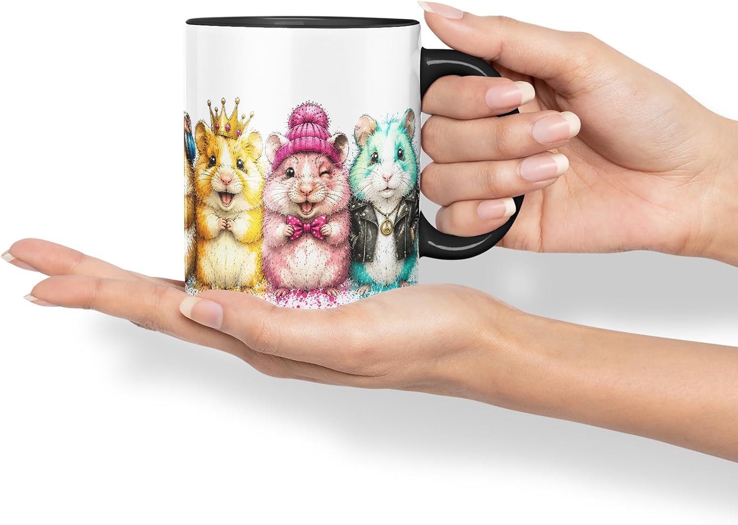 Vixar Hamster Mug – Cute Hamster Animal Coloured Ceramic Mug Cup Gift, 11oz (Black)