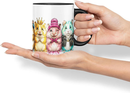 Vixar Hamster Mug – Cute Hamster Animal Coloured Ceramic Mug Cup Gift, 11oz (Black)