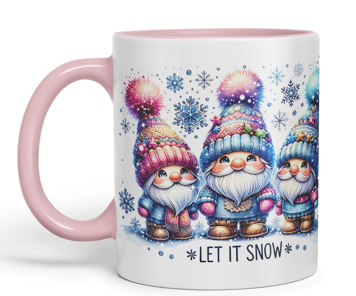 Vixar Let It Snow Cute Christmas Gnomes Coloured Mug Cup Winter Gift 11oz (Black)