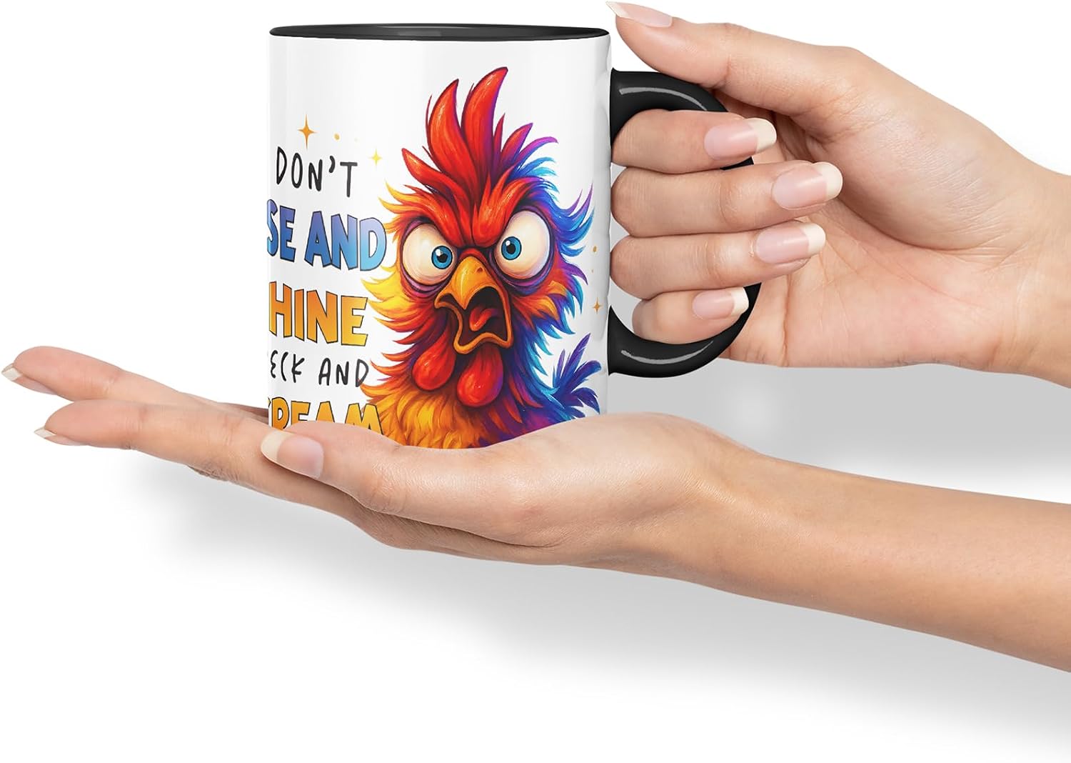 Vixar I Don't Rise and Shine I Peck and Scream Funny Chicken Mug – Coloured Ceramic Mug Cup Gift, 11oz (Black)