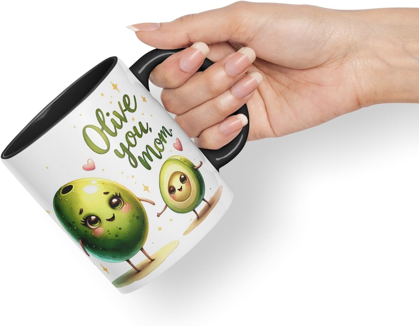 Vixar Olive You, Mom Coloured Mug Cup Cute Mother’s Day Gift 11oz (Black)