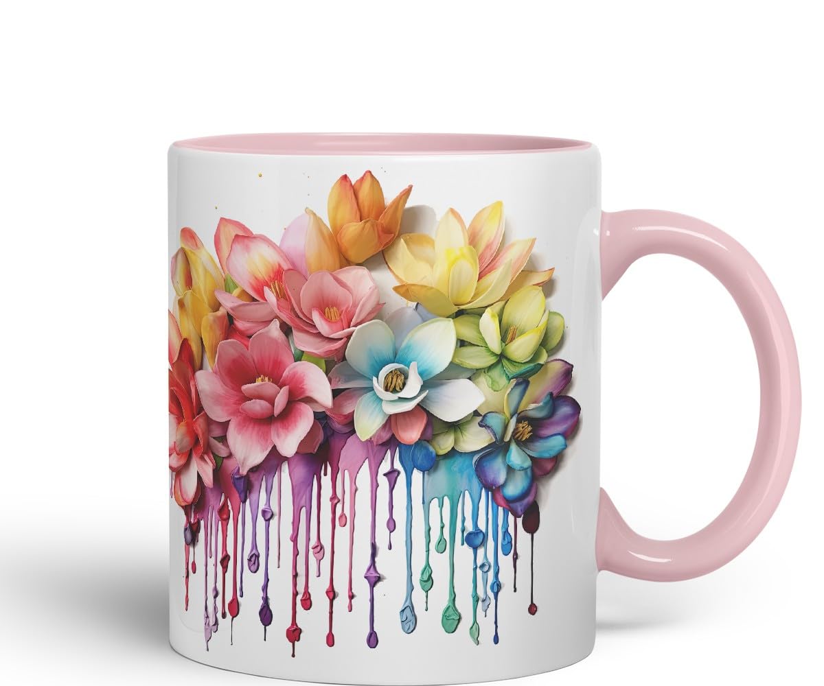 Vixar Magnolia Romantic Bloom Mug Coloured Ceramic Mug Cup Gift, 11oz (Gold Yellow)